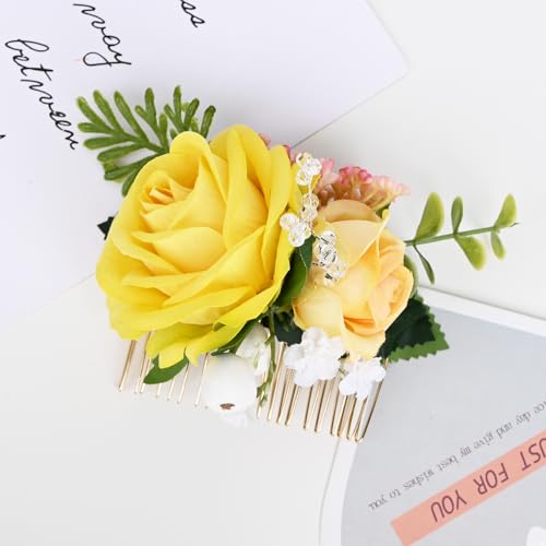 Yellow Artificial Flower Hair Comb Side Bridal Accessory