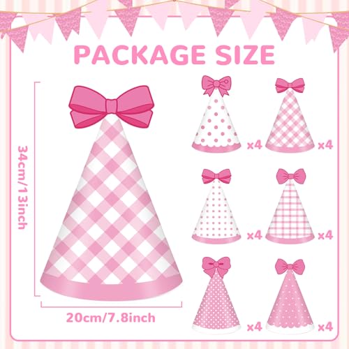 24pcs Pink Cone Party Hats with Bow - Cute Birthday Supplies