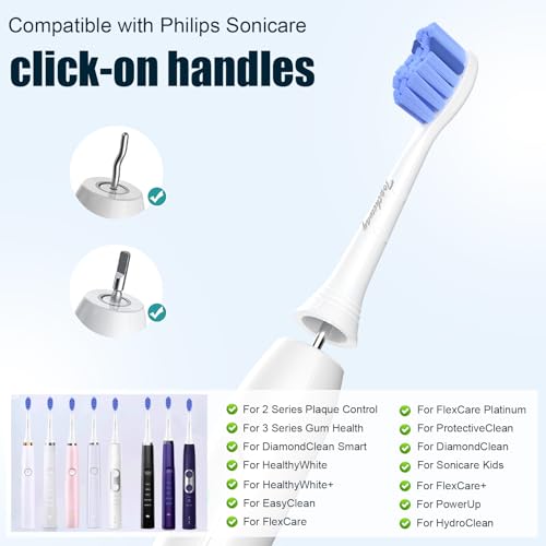 Toptheway Blue 4-Pack Soft Replacement Toothbrush Heads for Philips Sonicare Click-On | Gum Care for Sensitive Teeth G2/C2/C1