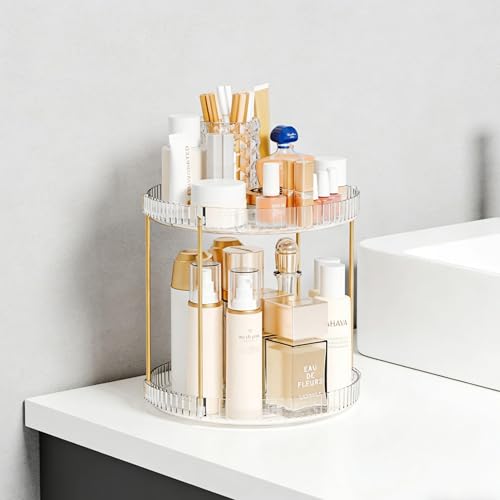Yieach 2 Tier Acrylic Rotating Makeup and Perfume Organizer, Clear Vanity Storage