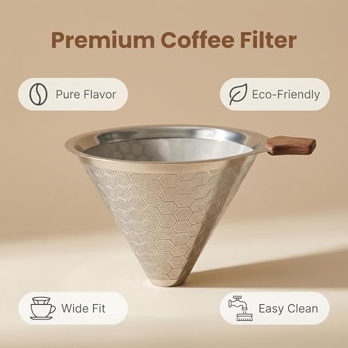 GeeAnkok Reusable Pour Over Coffee Filter - Stainless Steel, Eco-Friendly, Fits Chemex & Hario V60