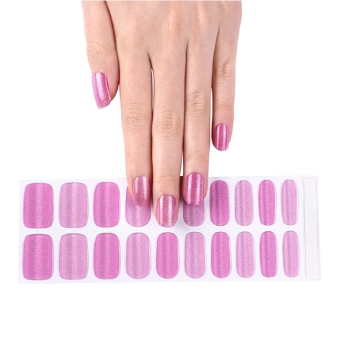 WOKOTO KIT5 Shiny Pink Cat Eye Semi Cured Gel Nail Strips Full Wraps for Women