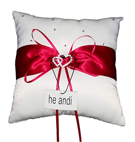7.8" Satin Double Hearts Wedding Ring Bearer Pillow - Red