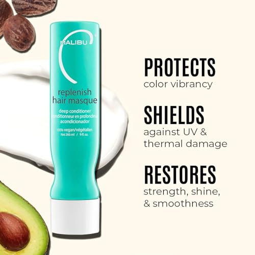 Malibu C Replenish Hair Masque 9 oz - Deep Hydrating Hair Repair & Color Protect