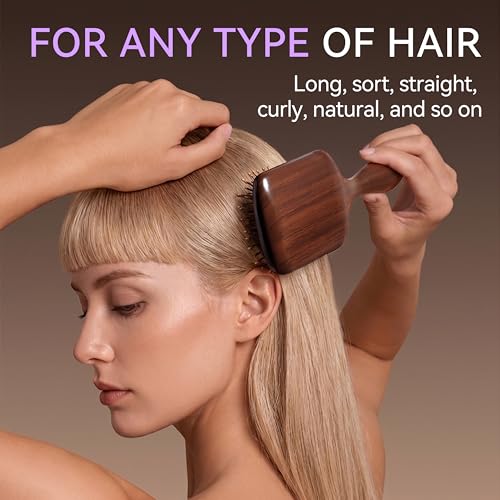 Creative Art Wooden Paddle Hair Brush with Scalp Massage Cushion
