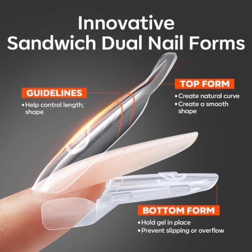 Modelones Almond Oval Dual Nail Forms - 120pcs, No Base Gel Needed
