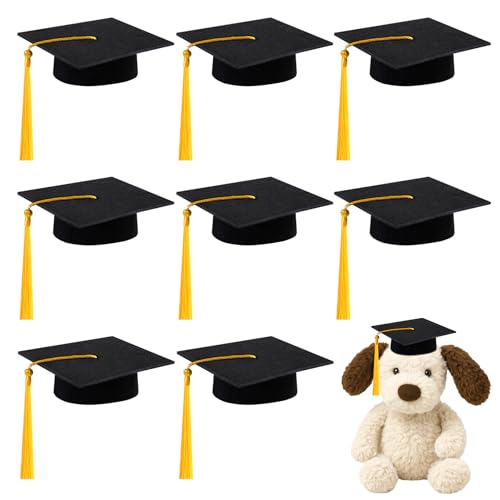 Mini Graduation Cap Set - 9 Felt Caps with Tassels for Plush Toys