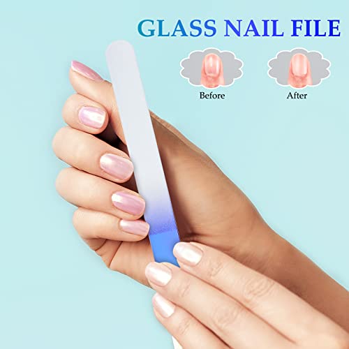 Glass Nail File Set with Cuticle Pusher - 4 Pcs Manicure & Pedicure Buffers for Nails