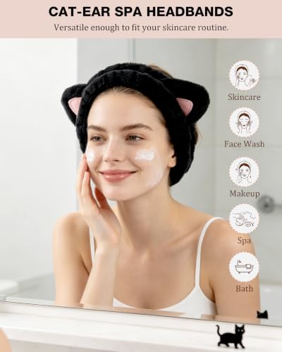 YOOVR Cat Ears Spa Headband Set - 3 Cute Hair Accessories