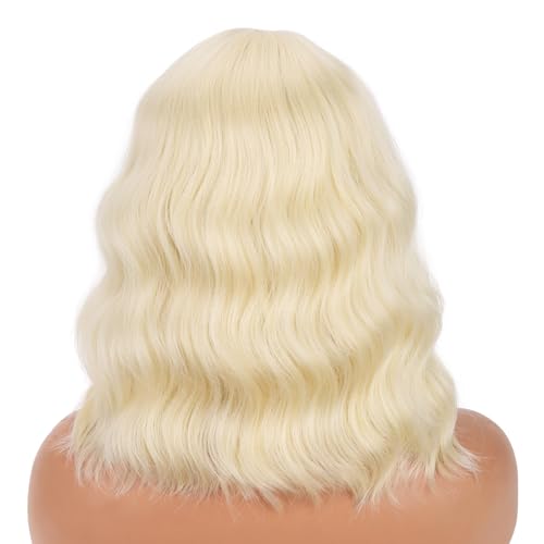 BERON Light Blonde 14-Inch Short Curly Wig with Bangs
