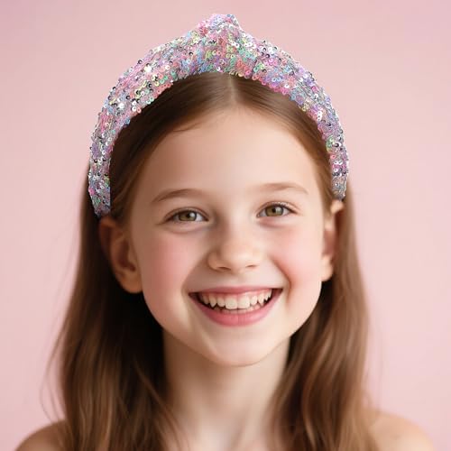 Sparkly Sequin Headbands for Girls - 4 Pack Knotted Hairbands