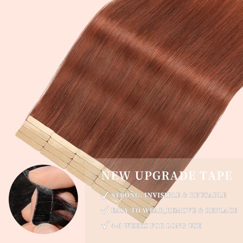 OBHD Auburn Brown Human Hair Tape-in Extensions 14 Inch Straight 20pcs