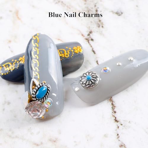 50 PCS Western Turquoise Nail Charms - 3D Cowboy Metal Nail Art Gems