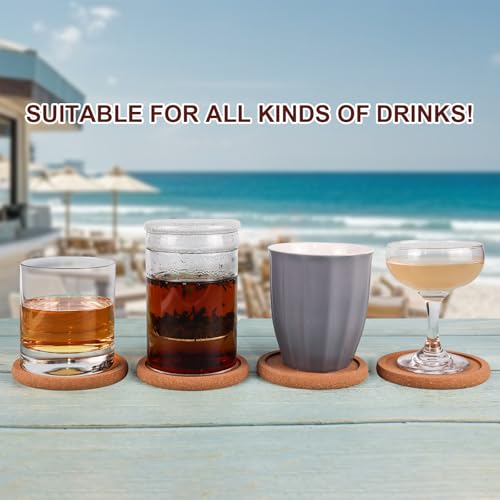 Cork Coasters Set of 8 with Holder - 4" Diameter, Heat Resistant