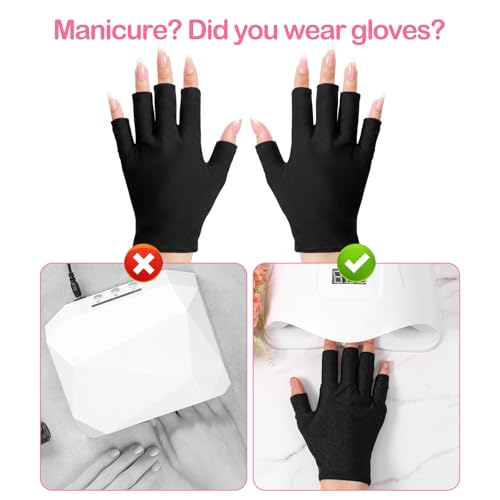 Xelsluthe UV Protection Gloves for Manicures - Fingerless, Black & Pink