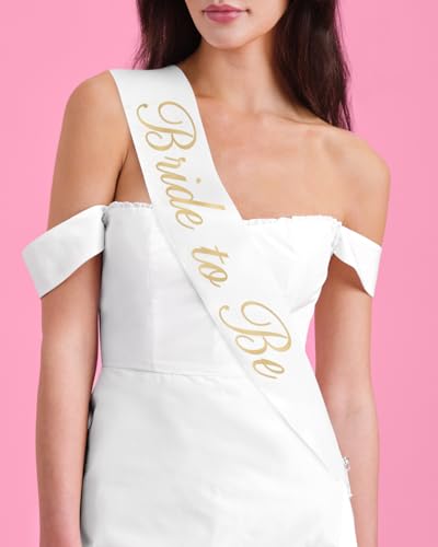 Bride and Groom Sash Set - Black & White Satin with Gold Foil