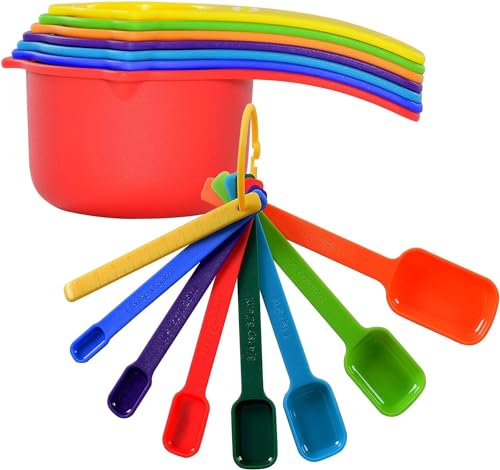 Measuring Cups and Spoons Set of 15 - Assorted Colors, Dishwasher Safe