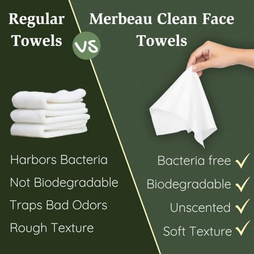 Merbeau 50 Pack Ultra Soft Biobased Facial Towels for Sensitive Skin, Makeup Remover Wipes