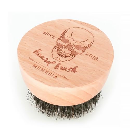 Beard Brush for Men - Small Round Boar Bristle Wooden Brush