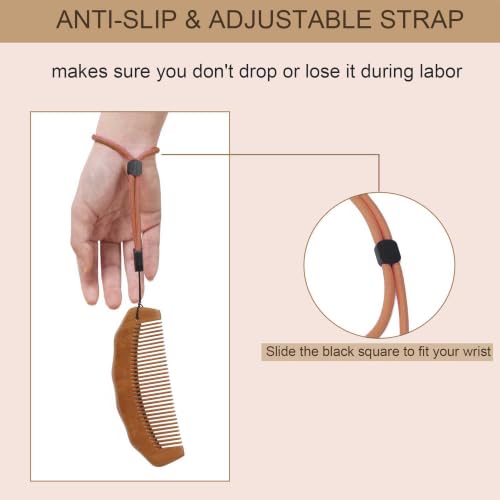 Wooden Labor Comb with Wrist Strap for Pain Relief & Hair Growth