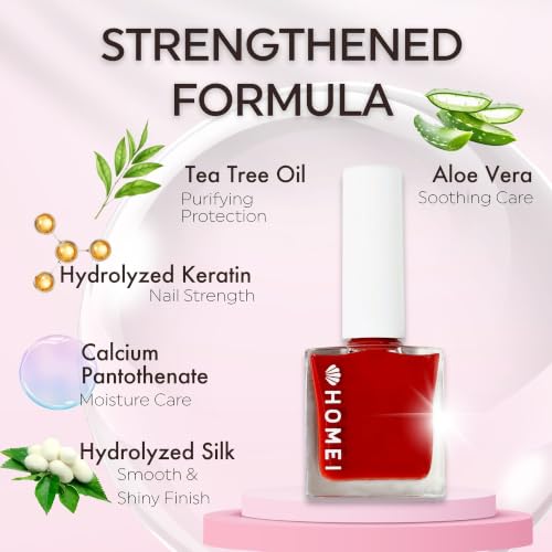 HOMEI 5-in-1 Nail Strengthener & Polish - Classic Red, 12-Free Formula