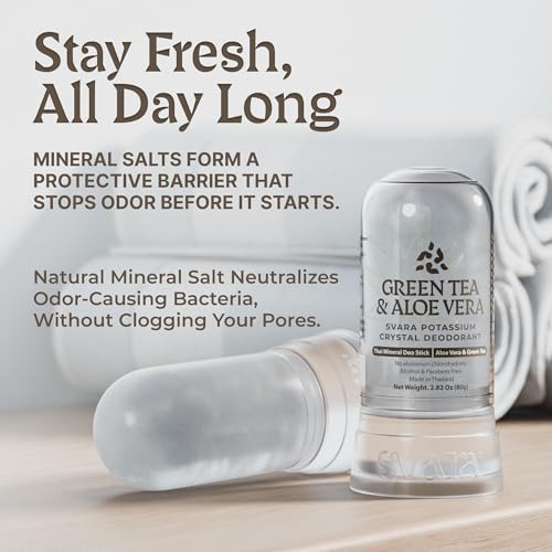 SVARA Natural Alum Crystal Deodorant Stick - Aloe Vera & Green Tea, 75ml
