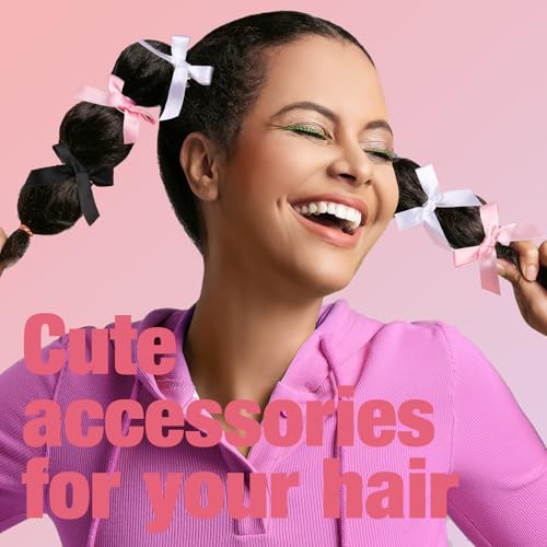 Teenitor 30pcs Satin Hair Bows Set - Pink, Black & White Clips
