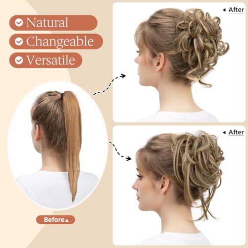 SARLA 2-Pack Messy Bun Hair Piece - Wavy Curly Synthetic Updo Scrunchie