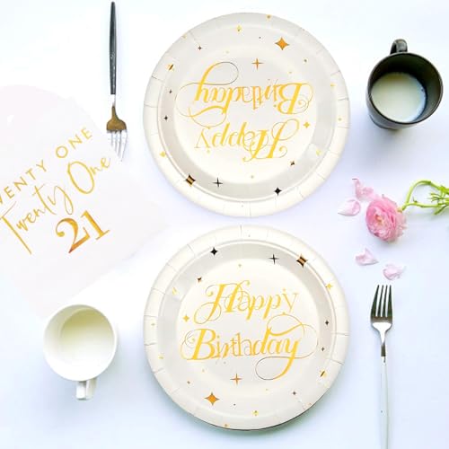 Elegant White and Gold 21st Birthday Party Tableware Set for 20