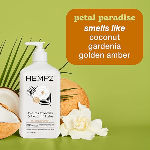 Hempz Body Lotion - White Gardenia & Coconut Palm, 17 Fl Oz - Vegan, Paraben-Free Moisturizer with Shea Butter & Hemp Seed Oil