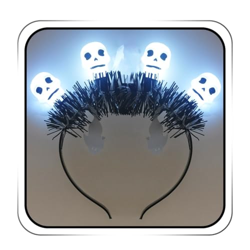 JEAIRTS 2-Skull LED Halloween Pumpkin Headband Glowing Gothic Costume Accessory