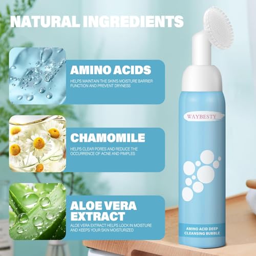 Waybesty Turmeric Foaming Face Wash with Silicone Brush – Gentle, Low pH Cleanser for All Skin Types, 130ml