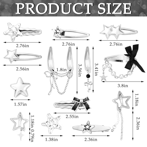 60 Pcs Y2K Goth Hair Clips Set - Silver Metal Barrettes & Accessories