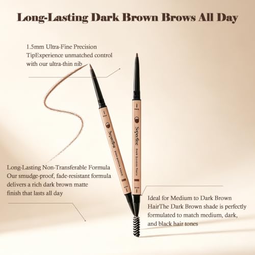 OZ LAB Beauty Superfine Brow Pencil 1.5mm Tip, Waterproof Vegan, 05 Dark Brown, 0.08g