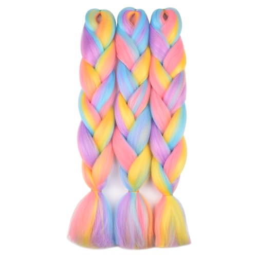 BACANA Ombre Rainbow Braiding Hair Mix Candy Colors 24 Inches Synthetic Extensions