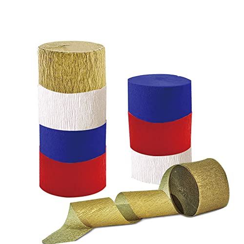 8 Rolls Crepe Paper Streamers for Party Decorations - Red, Blue, White & Gold