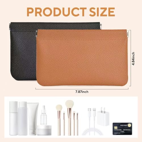MZLUWM 2-Pack Small Waterproof Checkered Makeup Bags Black & Brown Travel Organizer