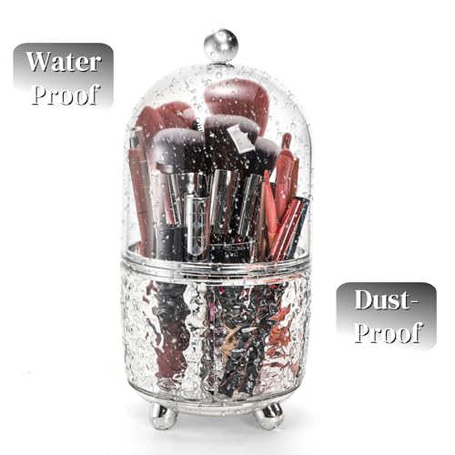Eorbow 360° Rotating Makeup Brush Holder with Lid, Dustproof Organizer
