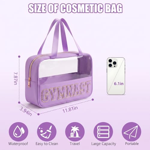 Purple Gymnast Makeup Bag - Glitter Chenille Cosmetic Pouch