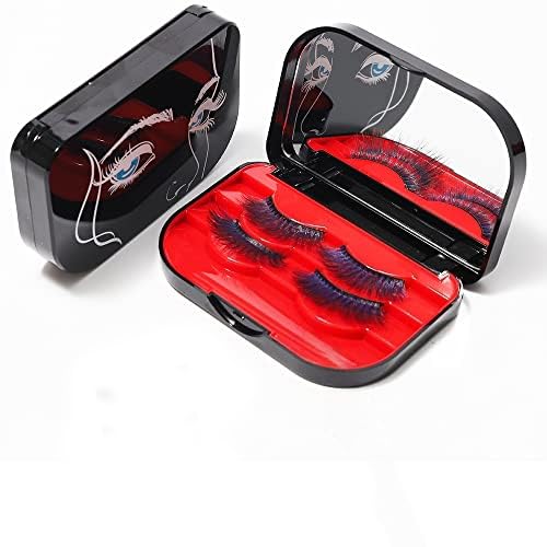 Light Blue False Eyelash Storage Case with Mirror, Travel Lash Organizer Box