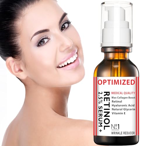 Retinol Serum 2.5% with Hyaluronic Acid & Vitamin E - Reduces Wrinkles & Evens Skin Tone - 1 fl oz