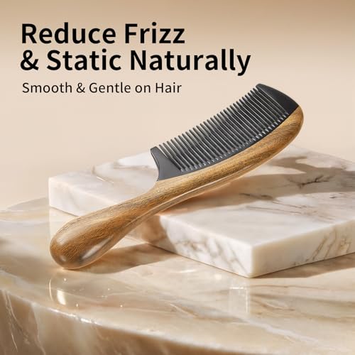 Onedor Sandalwood & Buffalo Horn Hair Comb - Anti-Static, Fine Tooth