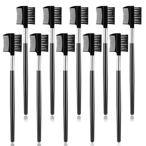 10-Pack Eyebrow & Eyelash Brush Comb Set - Dual-Sided Makeup Tool