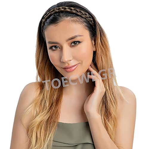 TOECWEGR Light Black Gold Brown Braided Headband Hairpiece for Women
