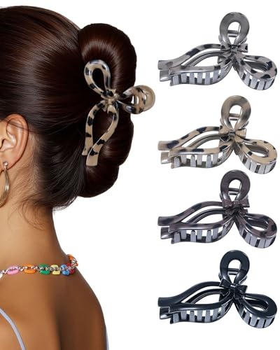 AWAYTR 4Pcs Large Bow Claw Clips for Thick Hair, Aesthetic Hair