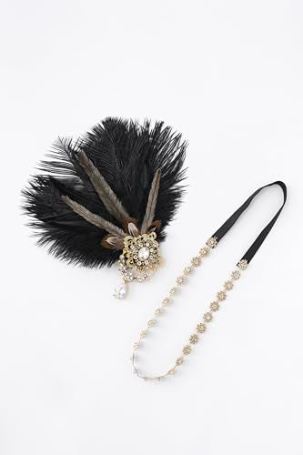 1920s Flapper Feather Headpiece - Black Great Gatsby Hair Accessory