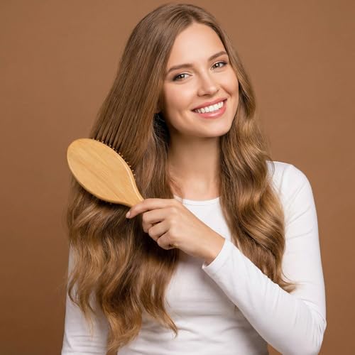 Wanmu 6-Piece Bamboo Paddle Hair Brush Set - Anti-Static Detangling Brushes