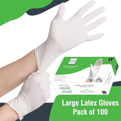 Large Powder-Free Latex Gloves - 100 Count for Food Service