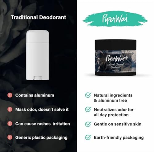 PiperWai 2oz Natural Activated Charcoal Deodorant - Aluminum-Free Vegan Long-Lasting