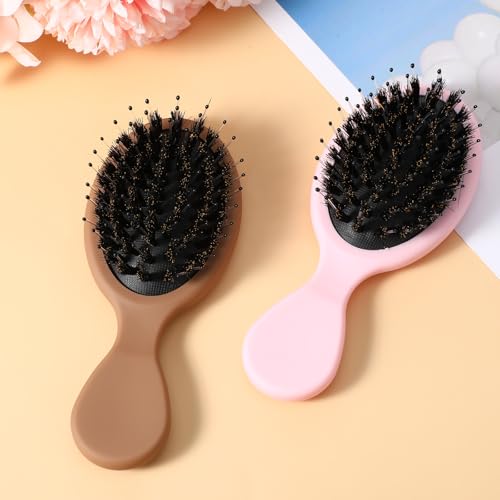 KFHENSOMR Dark Brown Travel Mini Boar Bristle Hair Brush for All Hair Types